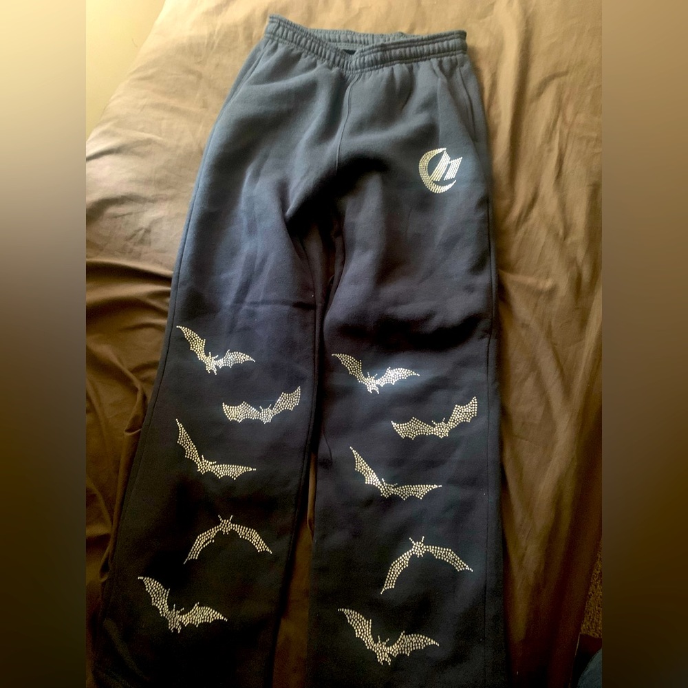 Black Rhinestone Graphic Baggy Sweatpants